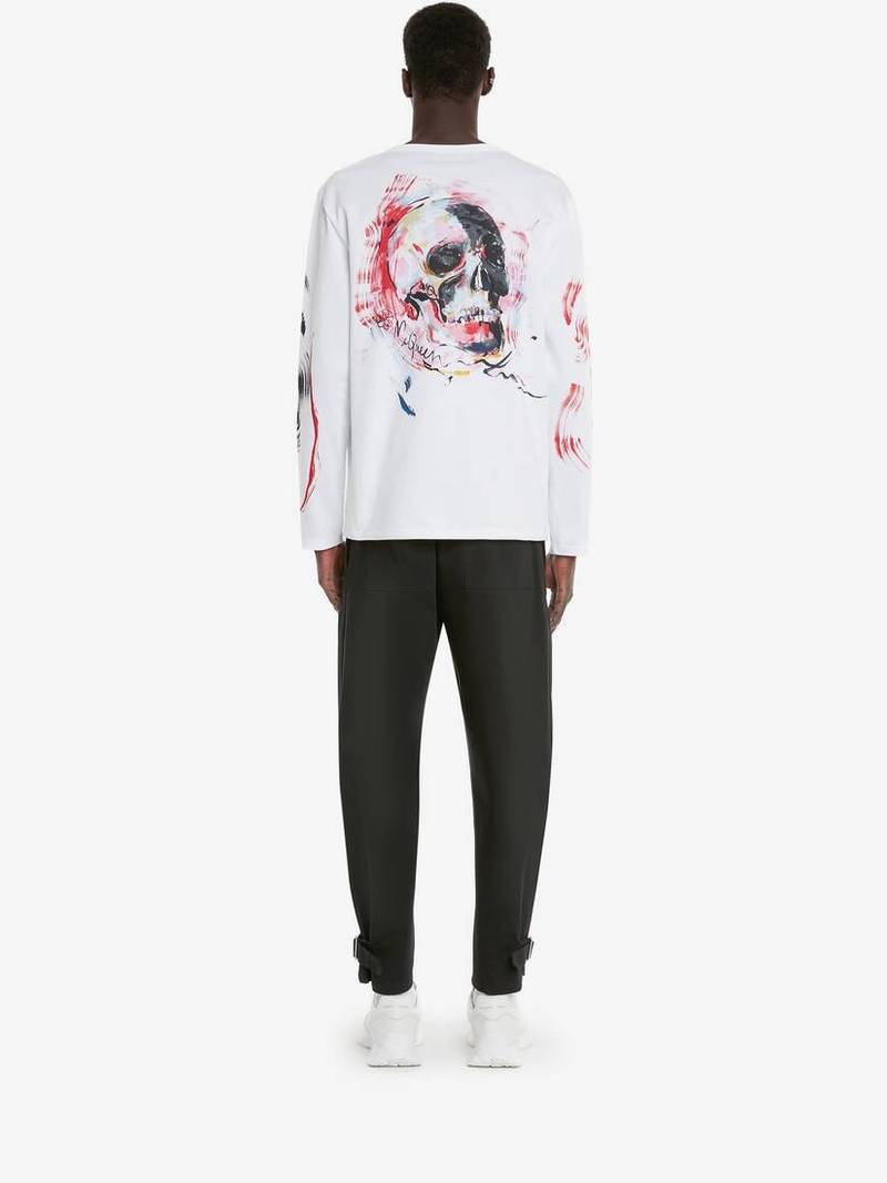 Men's Paint Skull Long Sleeve T-shirt in White 4