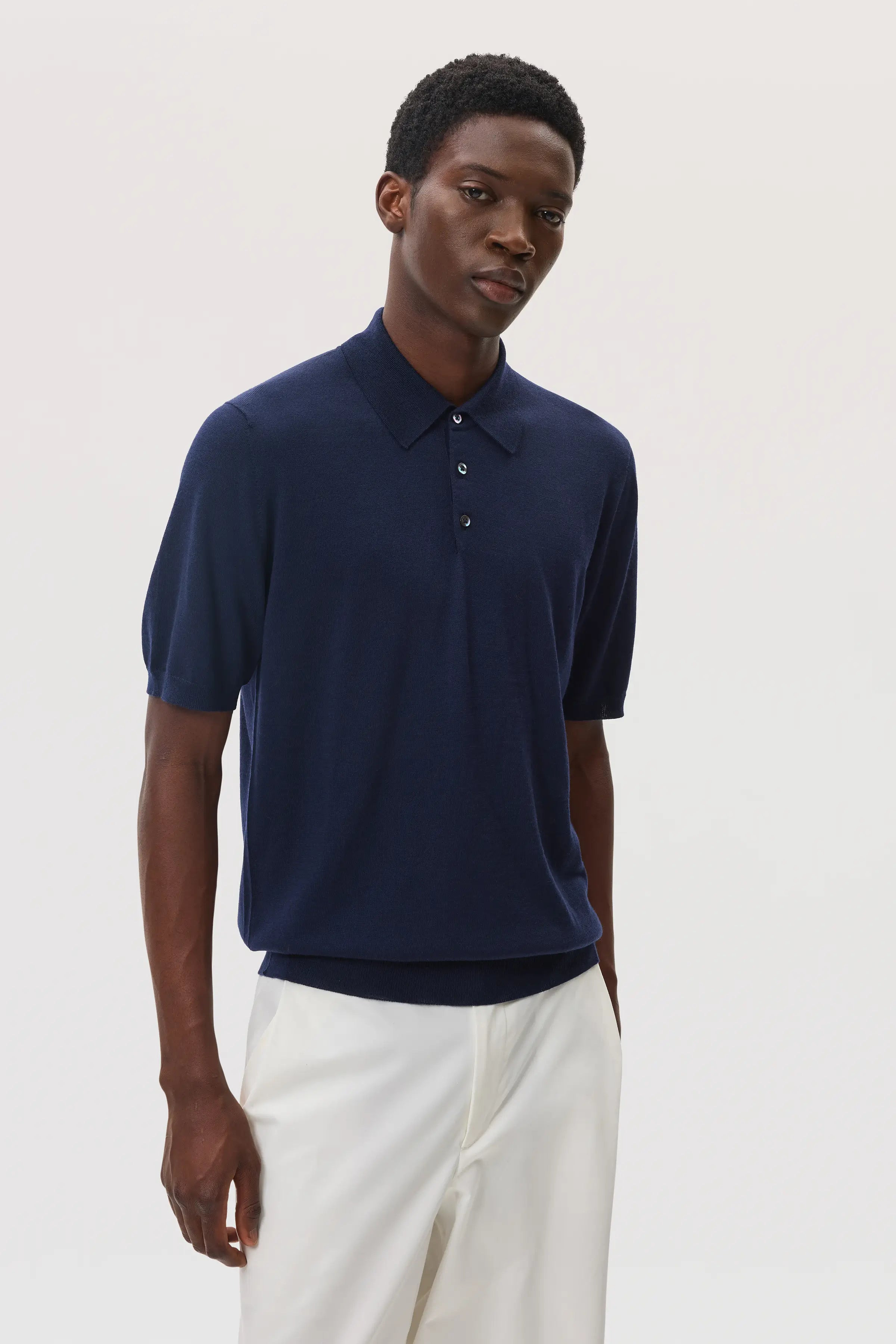 Superfine Merino Navy Polo Shirt - 2