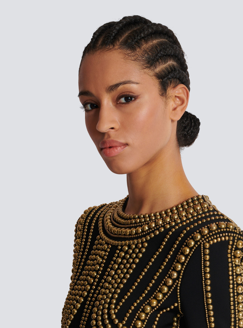Short gold bead-embroidered dress 7
