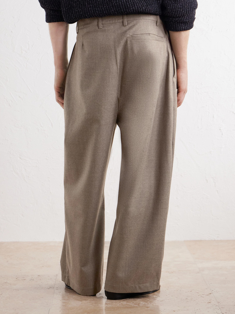 Yesa Wide-Leg Pleated Mélange Virgin Wool-Twill Trousers 4