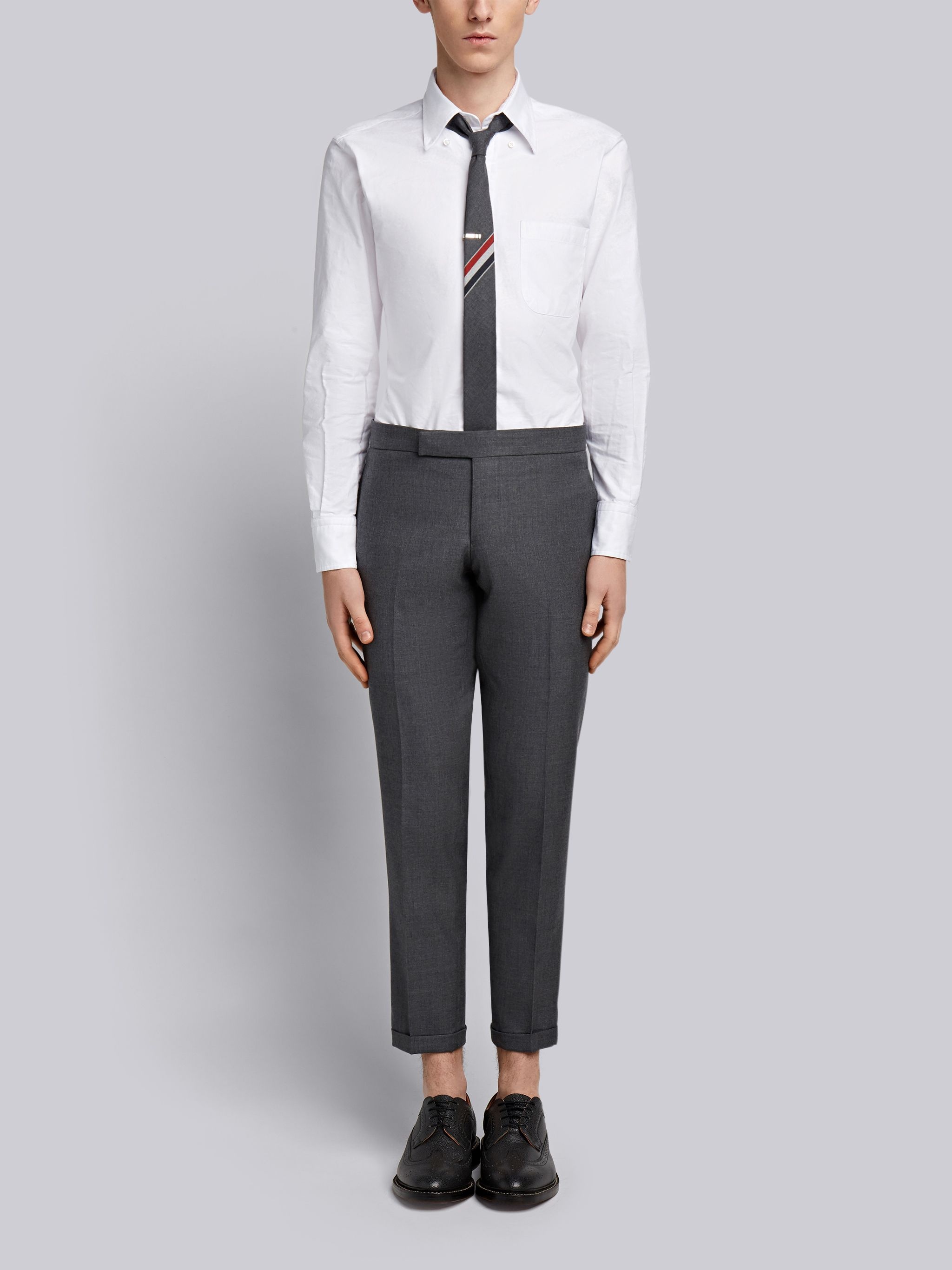 Dark Grey Solid Wool Twill Engineered Stripe Side Seam Skinny Trouser - 4