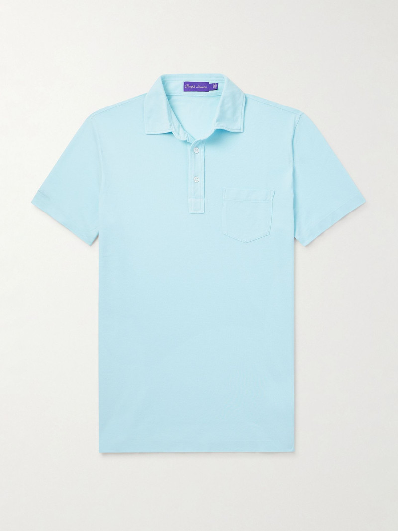 Slim-Fit Washed Cotton-Piqué Polo Shirt Blue 1