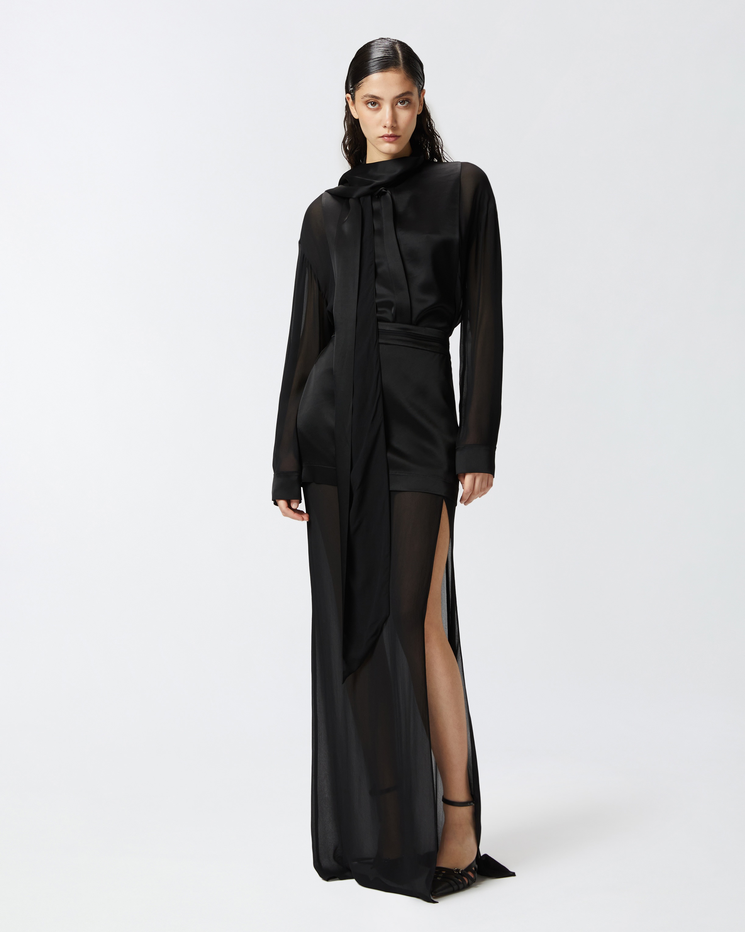 ELEGANT SHEER SHIRT WITH SATIN INSERT - 3