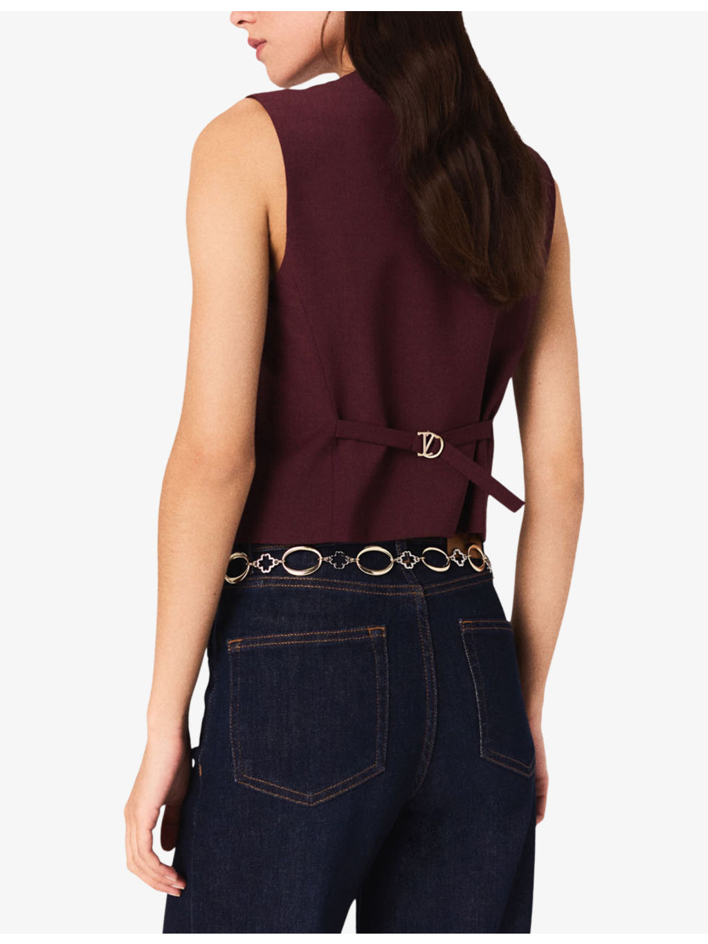 Sleeveless V-Neck Stretch Wool-Blend Jacket - 3