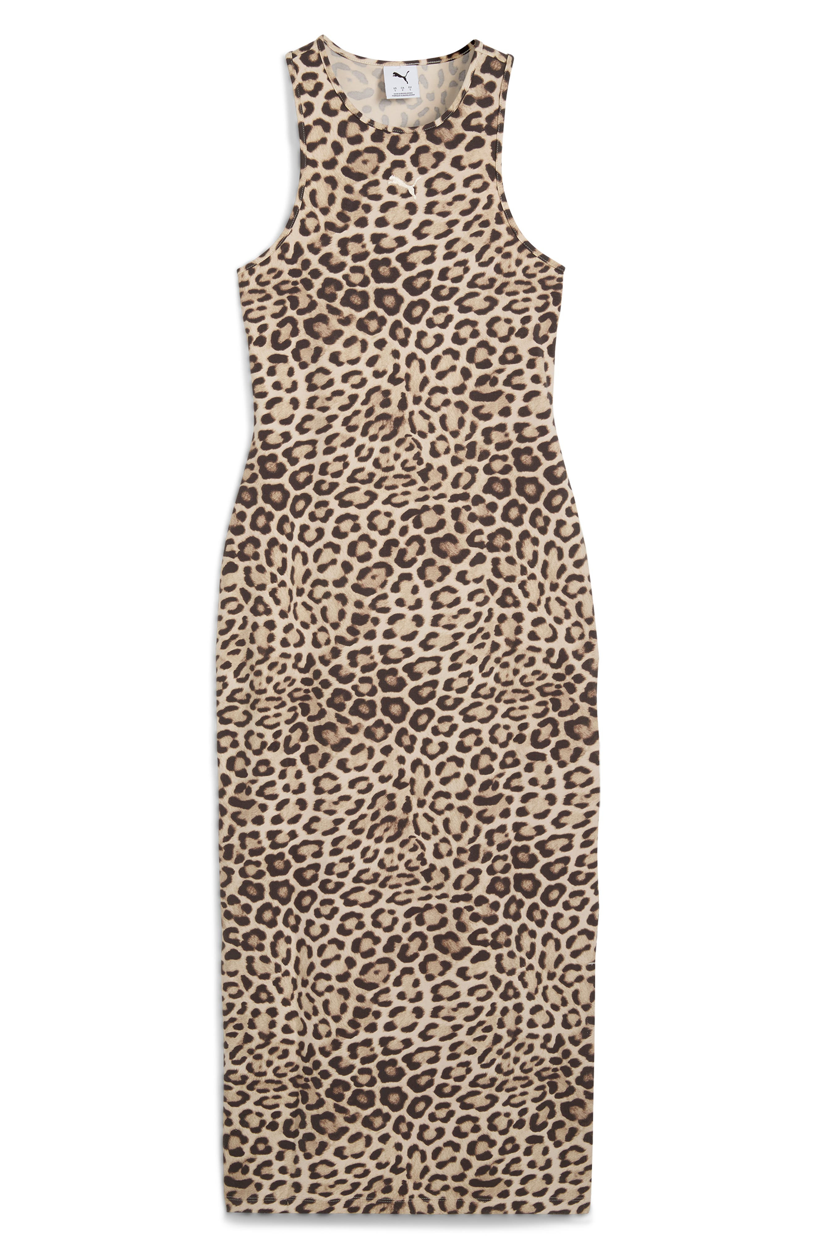 PUMA Leo Leopard Print Stretch Cotton Tank Dress in Alpine Snow-Iced Coffee at Nordstrom - 3