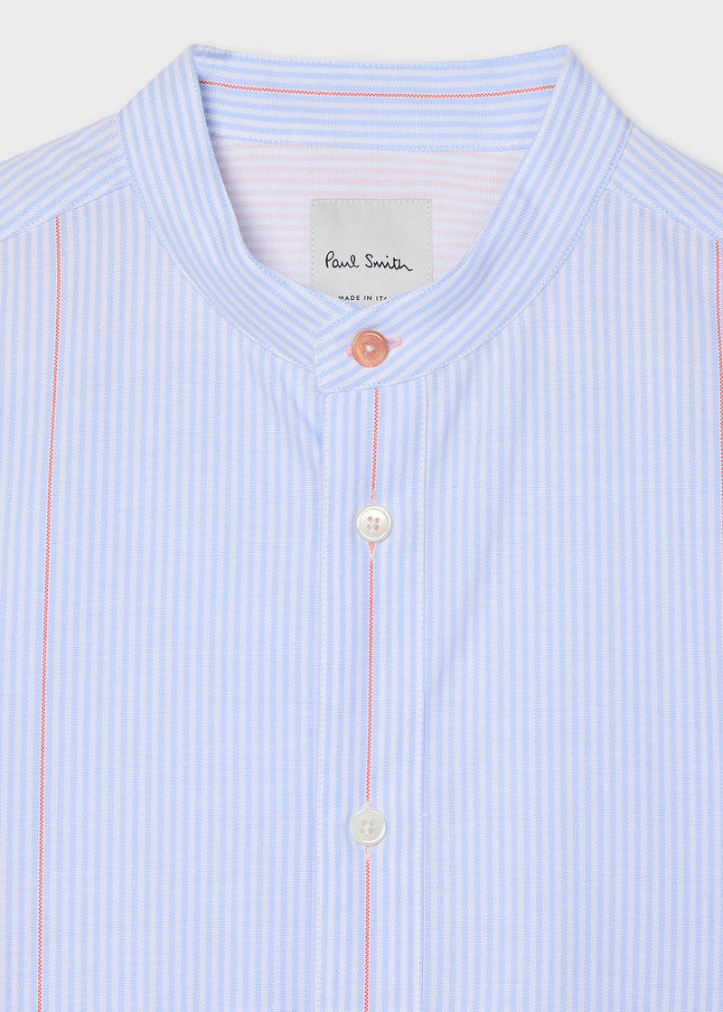 Paul Smith Light Blue Stripe Grandad-Collar Shirt outlook