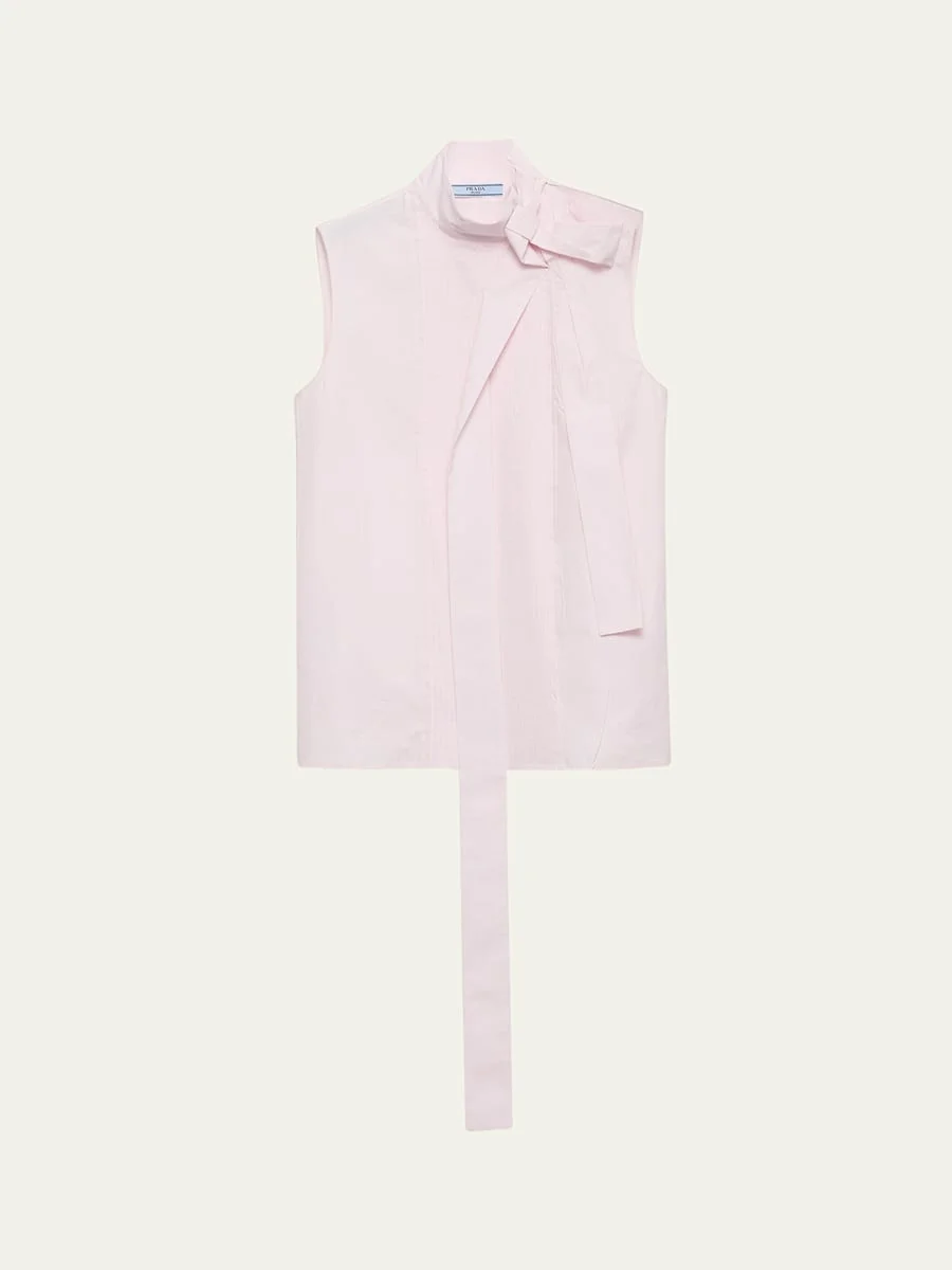 Popeline Neck Tie Top - 1