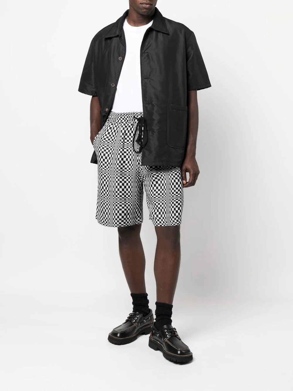 checkerboard-print track shorts - 2