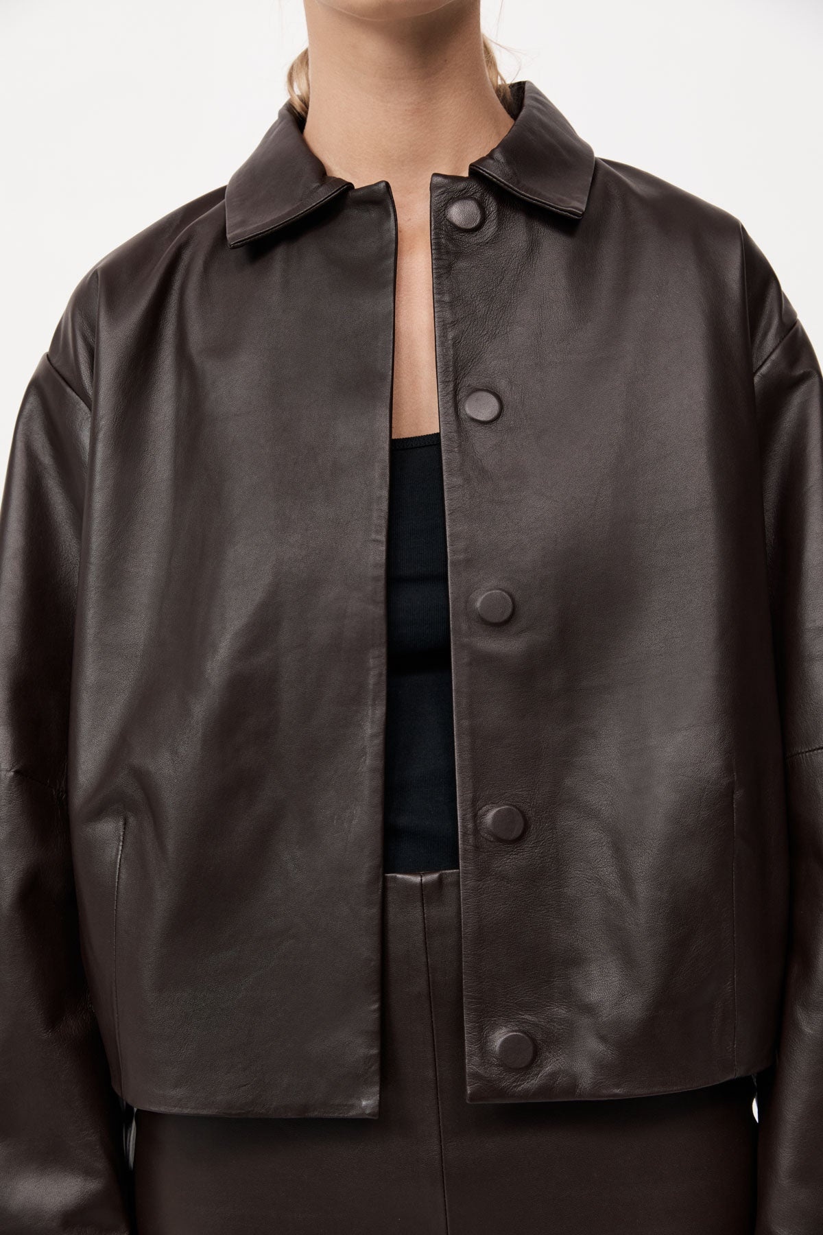 Cocoon Leather Jacket - Chocolate - 4