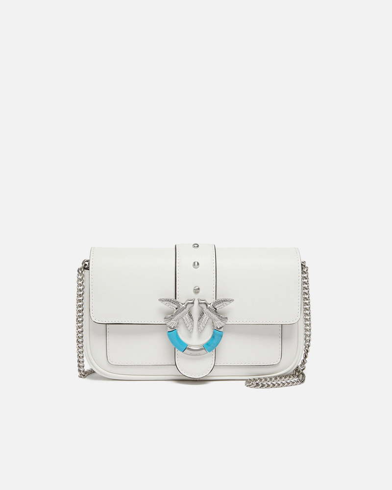 MINI LOVE BAG ONE POCKET SHOULDER BAG IN LEATHER WITH TURQUOISE BUCKLE 1