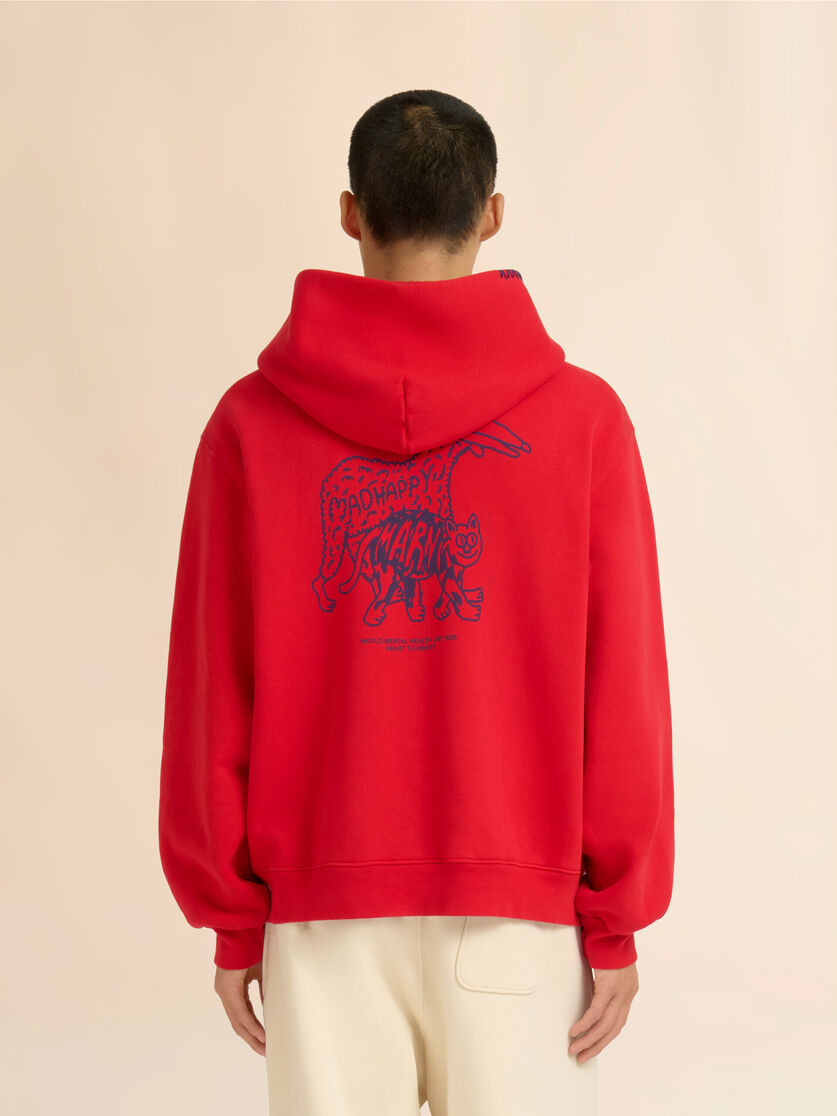 MARNI + MADHAPPY RED COTTON ZIP HOODIE WITH ANIMAL PRINT - 3