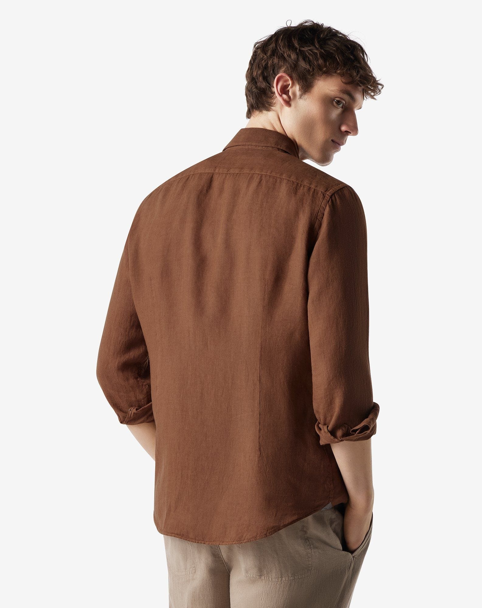 Brown pure linen shirt - 3