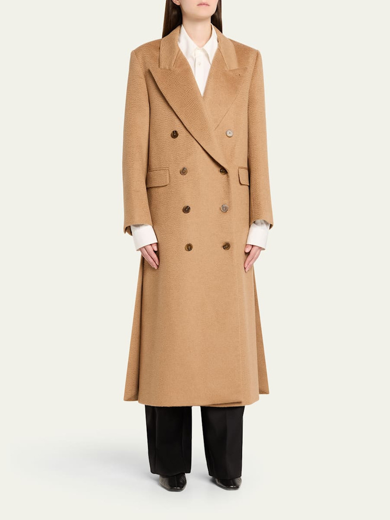 HEIRLOME Lilli Brushed Camel Double-Breasted Long Coat outlook