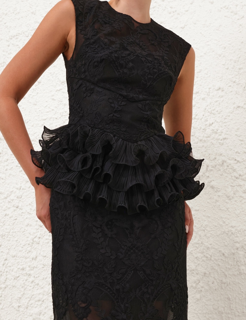 CRUSH LACE FRILL MIDI DRESS - 5