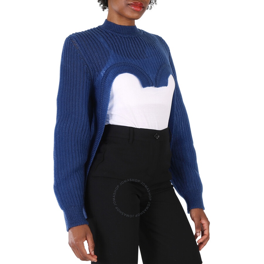 Burberry Ladies Warm Royal Blue Cut-Out Knit Technical Reconstructed Sweater - 4
