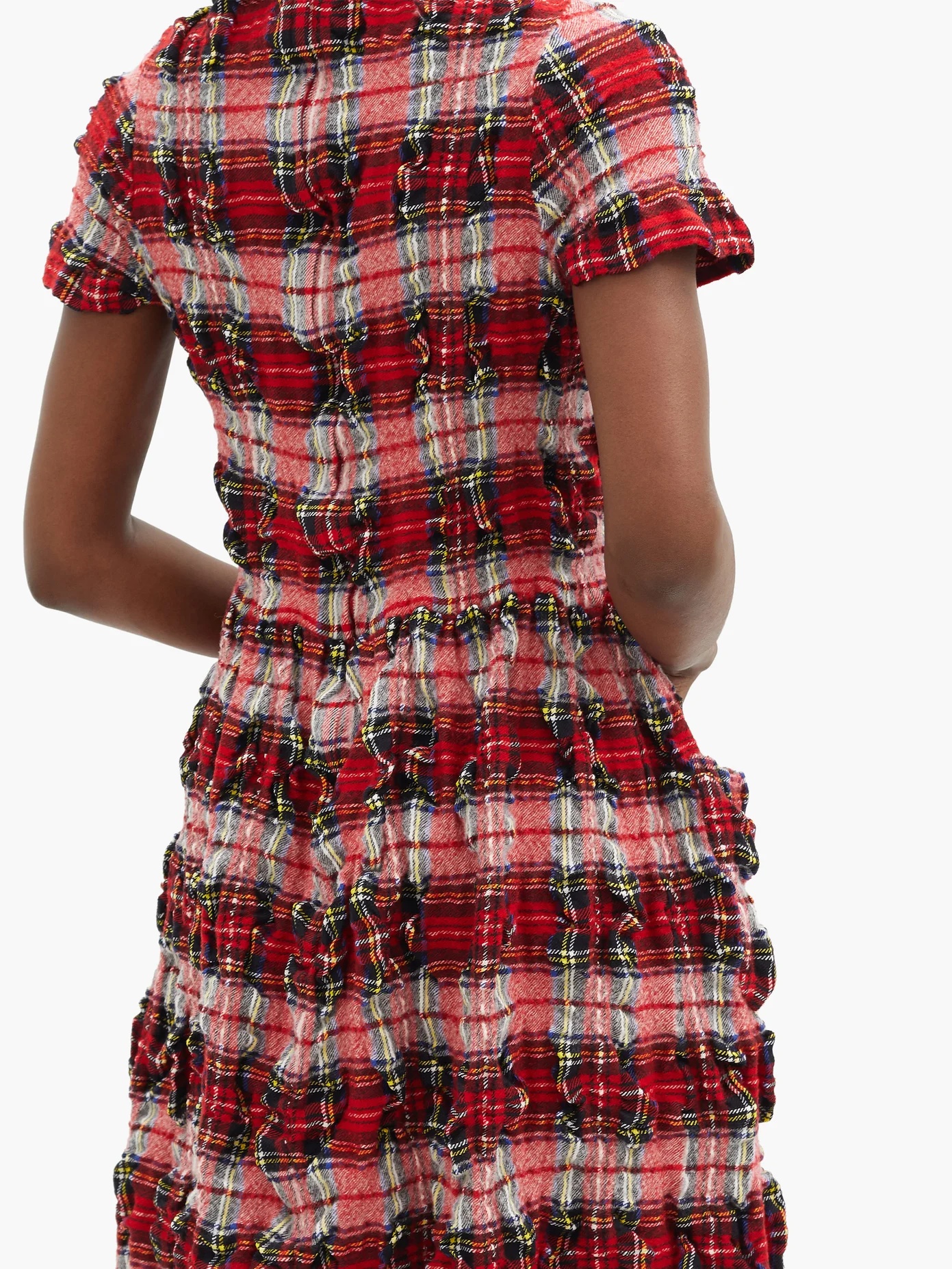 Crinkled wool-blend tartan midi dress - 4