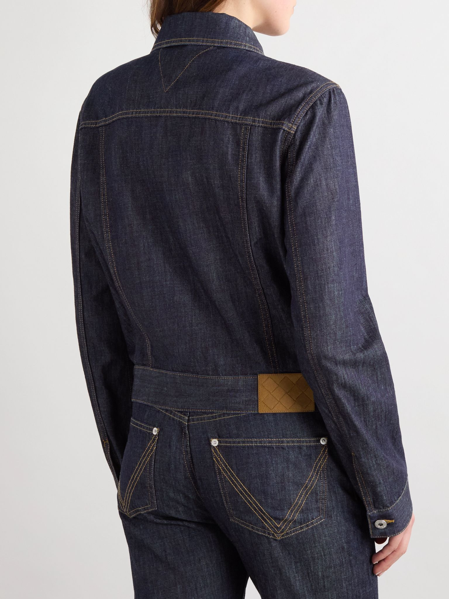 Intrecciato suede-trimmed denim jacket Indigo - 4
