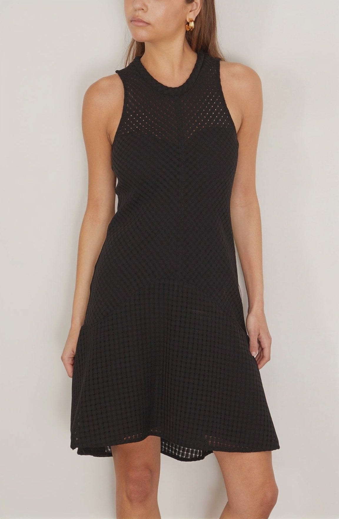 Shield Organic Cotton Check Mini Dress in Black - 4