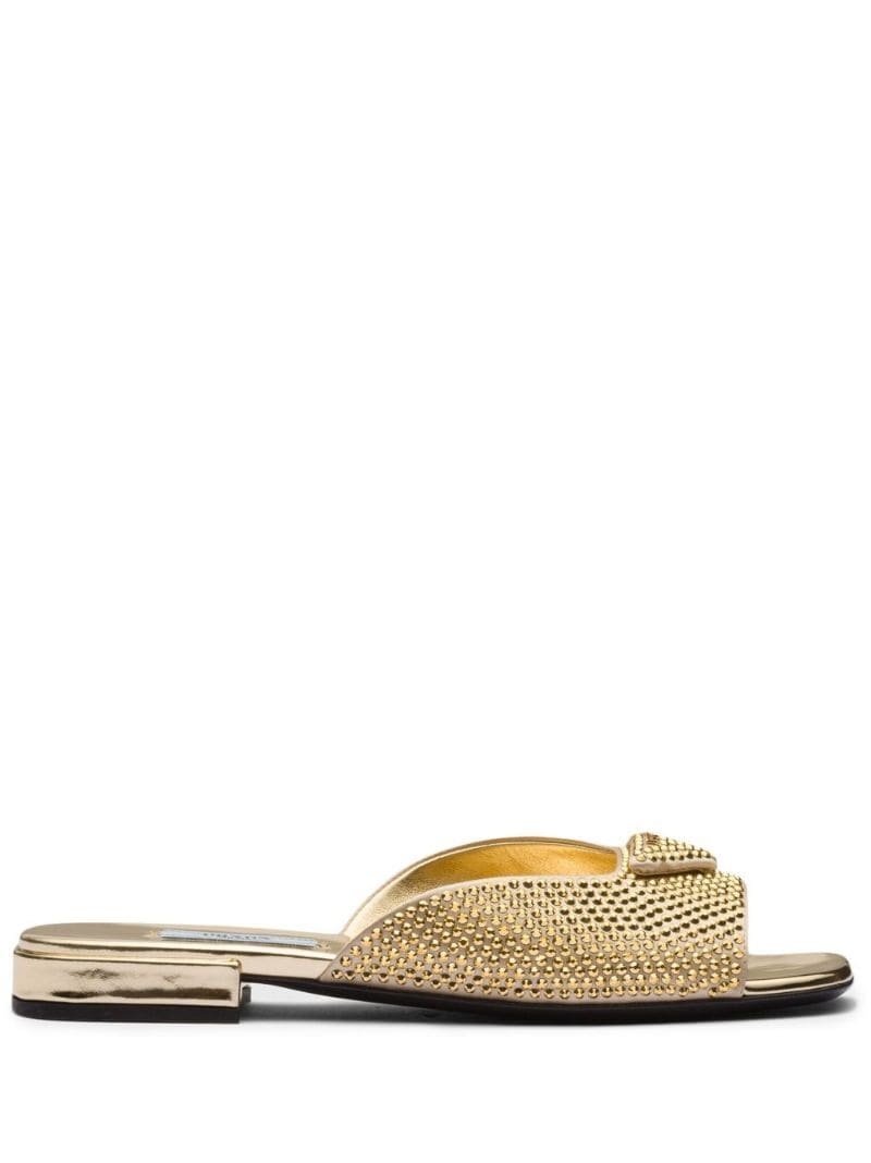 PRADA＊Satin slides with crystals クリスタル サンダル＊送込 Prada Women Satin Slides with Crystals-Black