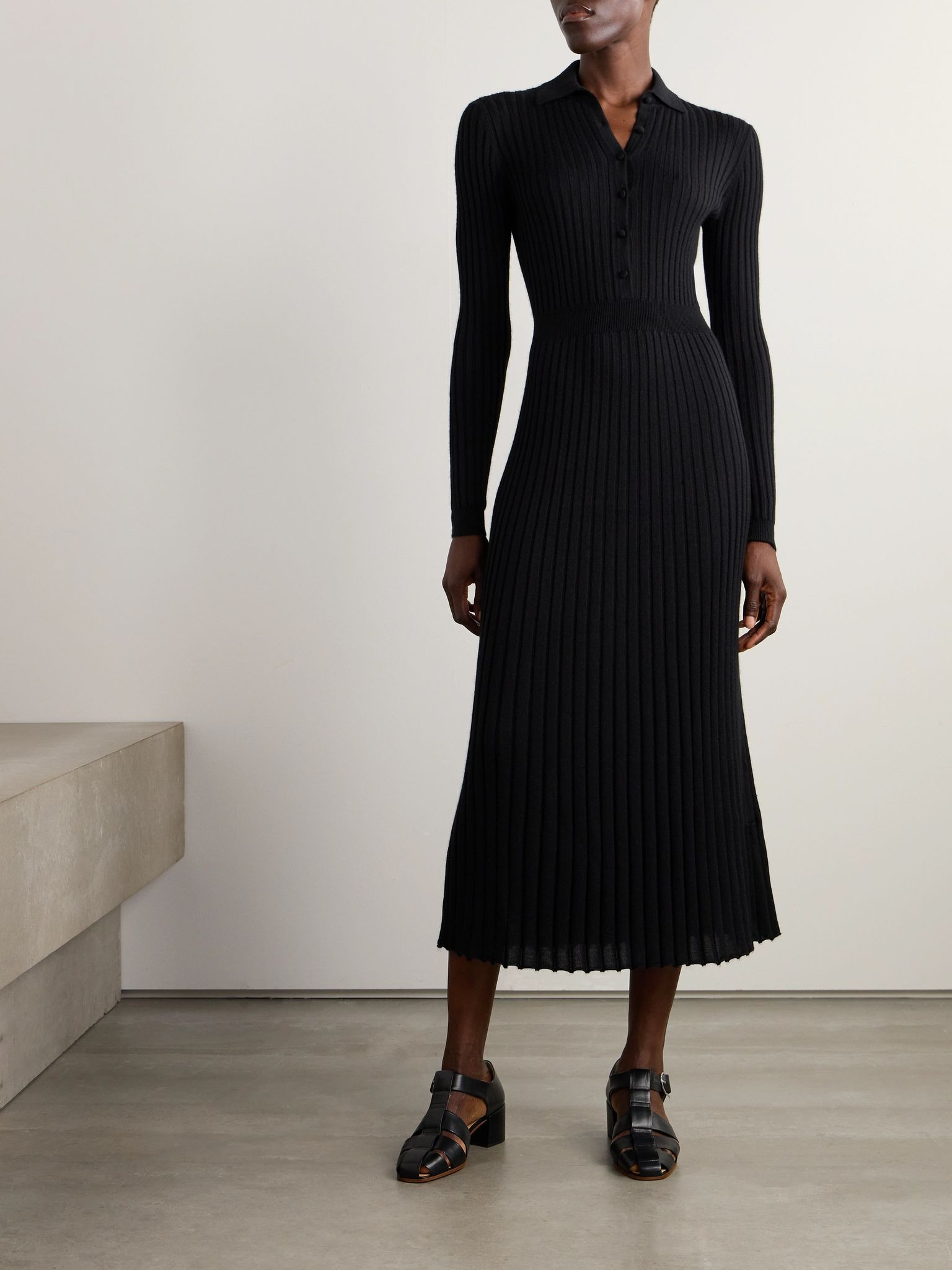 Ardor ribbed cashmere and silk-blend midi dress Black - 2
