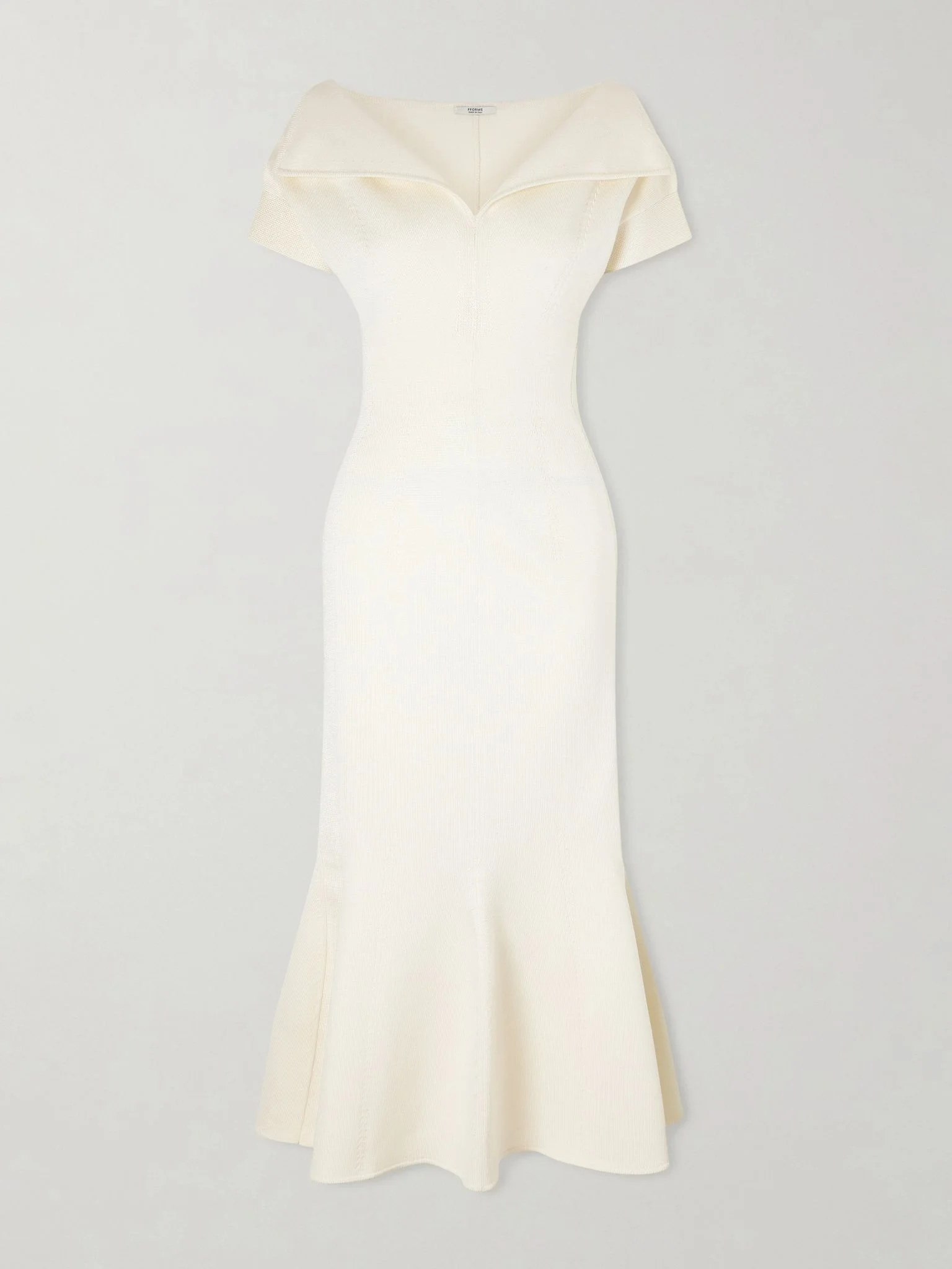 Zaria draped knitted cotton-blend midi dress Off-white - 1