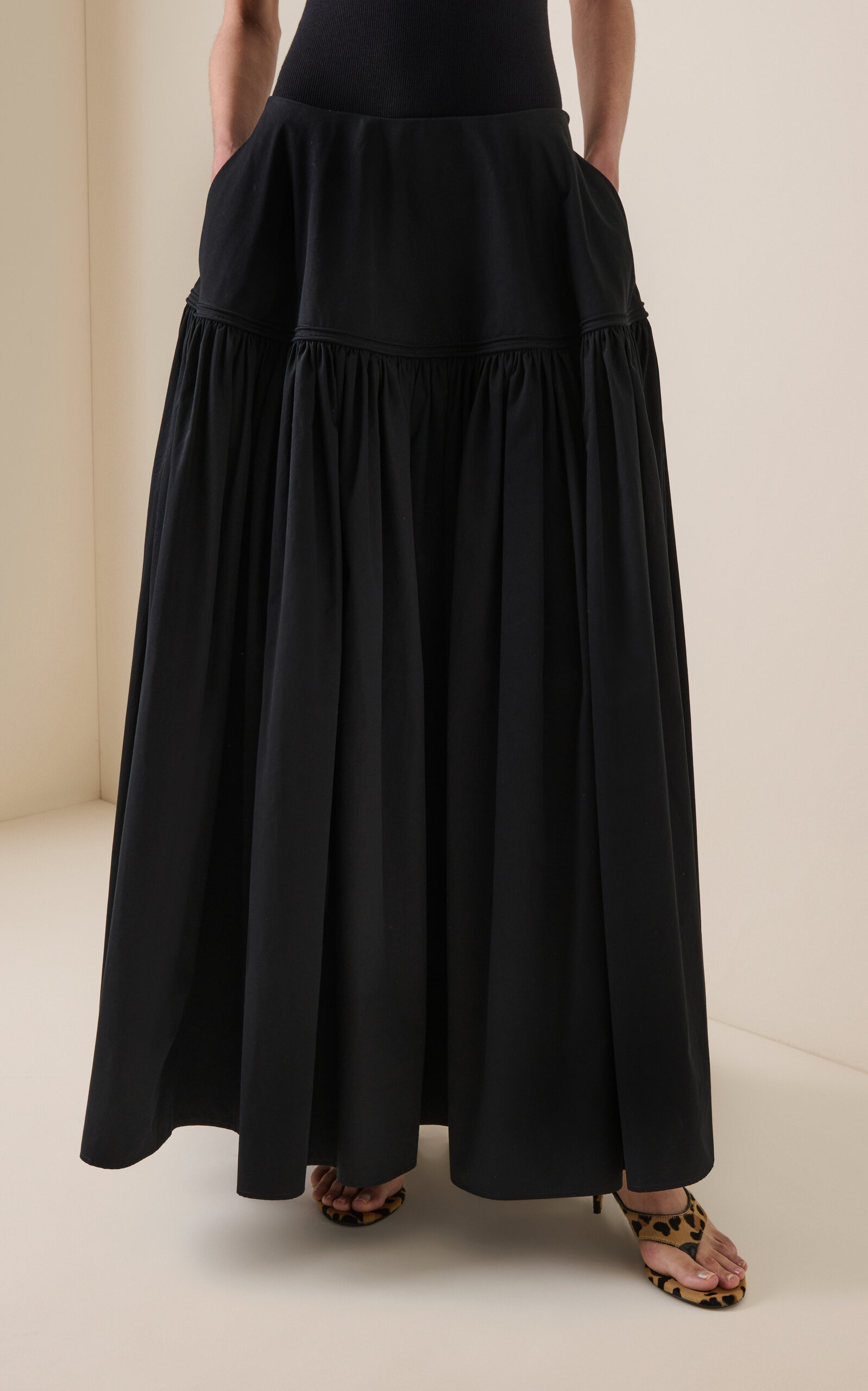 Bell Cotton Poplin Maxi Skirt black - 3