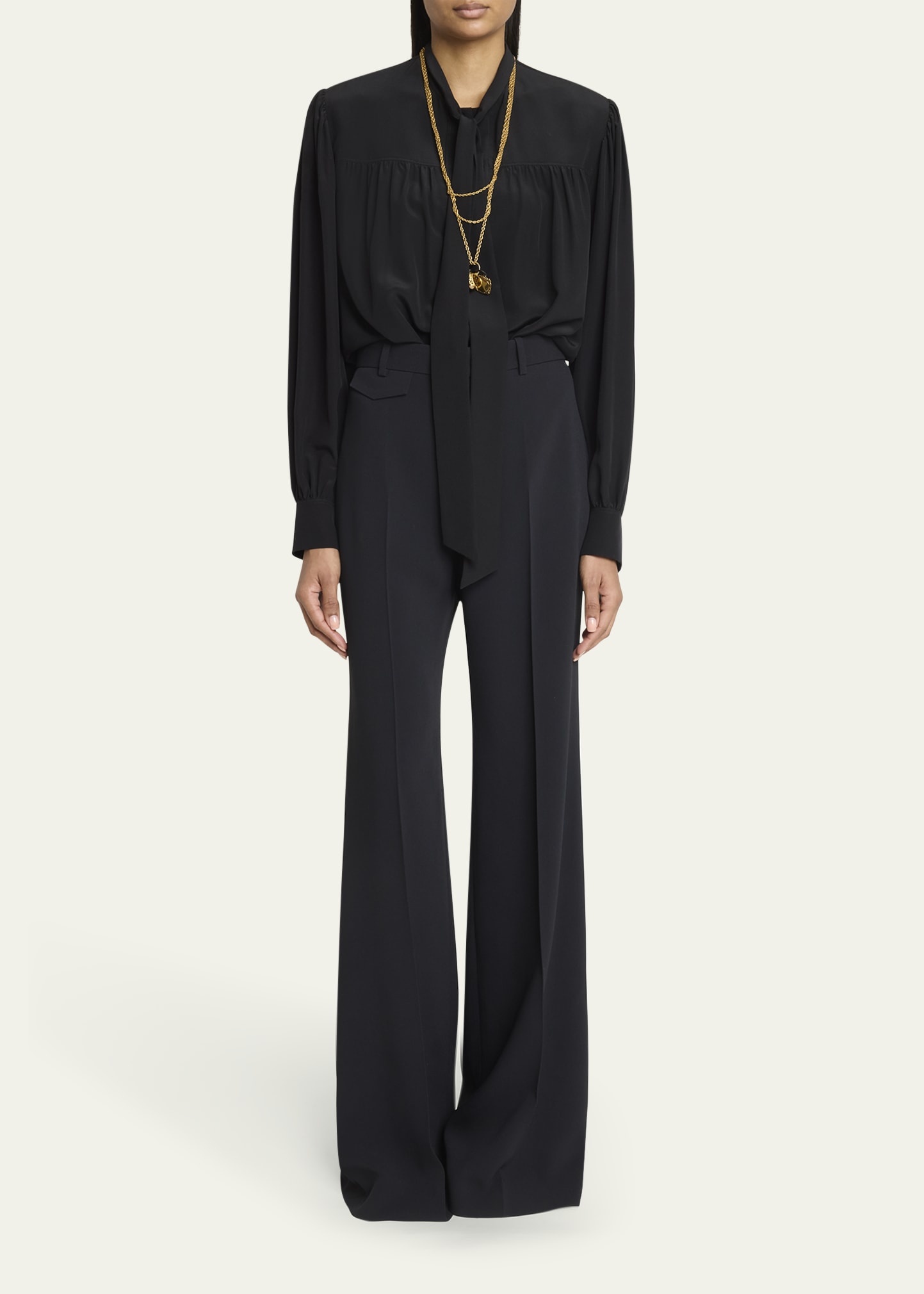 Organic Silk Crepe De Chine Neck-Scarf Blouse - 2
