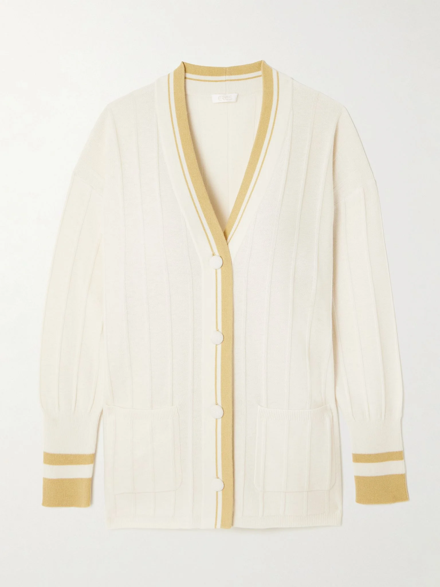 Clubhouse striped ribbed wool and cashmere-blend cardigan Cream - 1