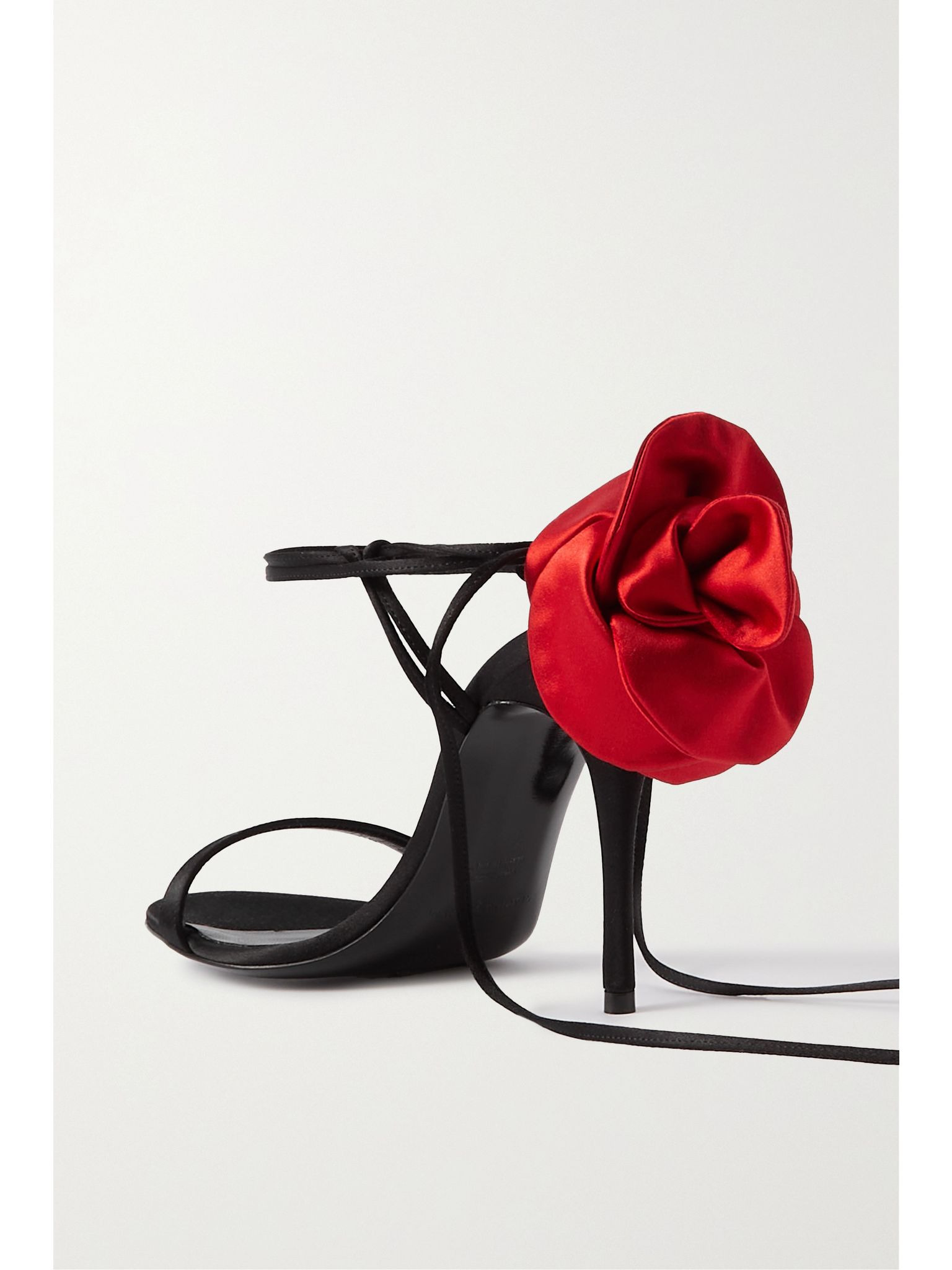 Appliquéd lace-up satin sandals Black - 3