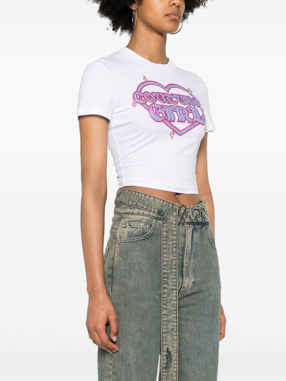 logo-print cropped T-shirt - 3