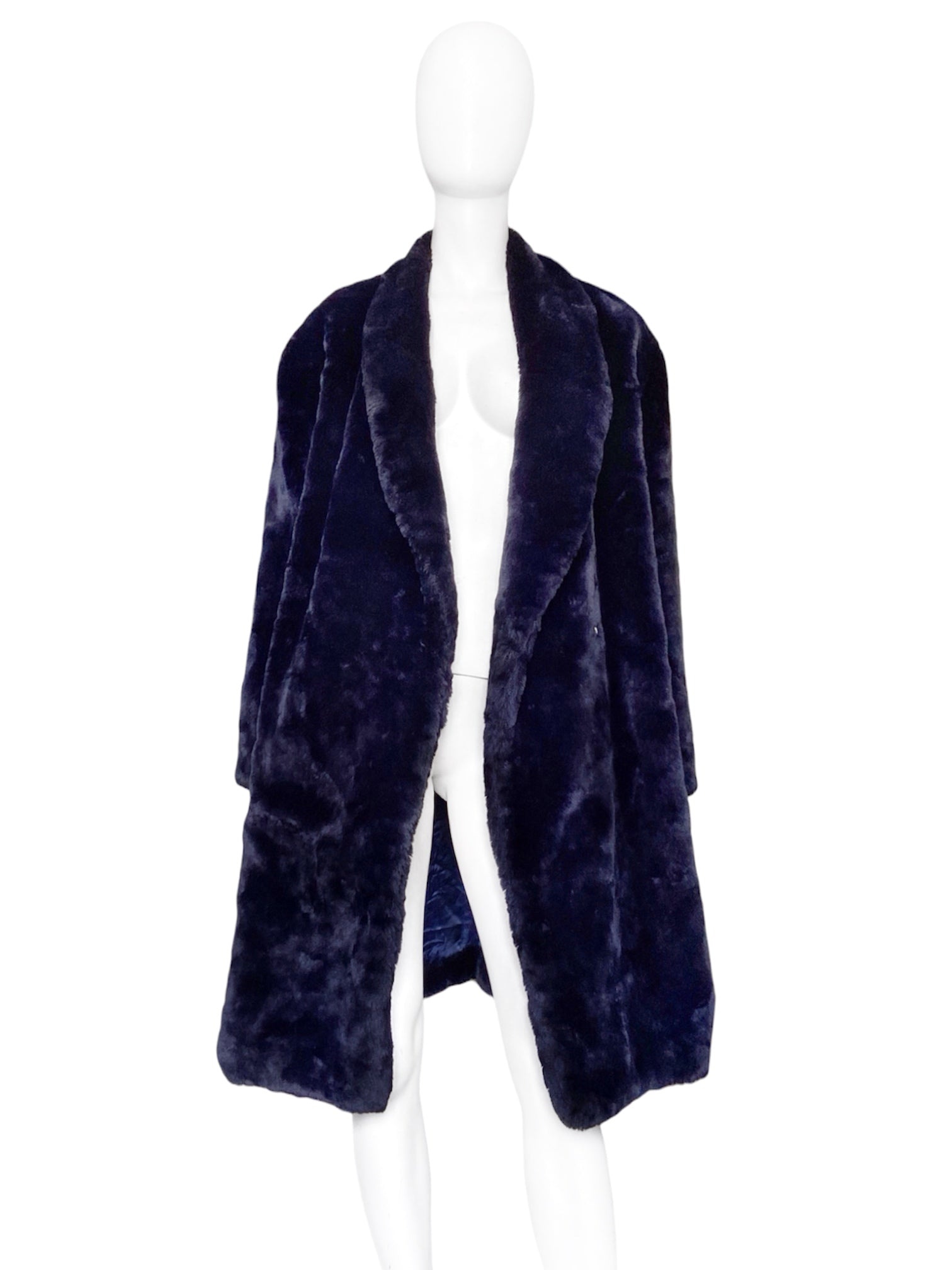 Jean Paul Gaultier 80s Lightening Blue Faux Fur Coat - 6