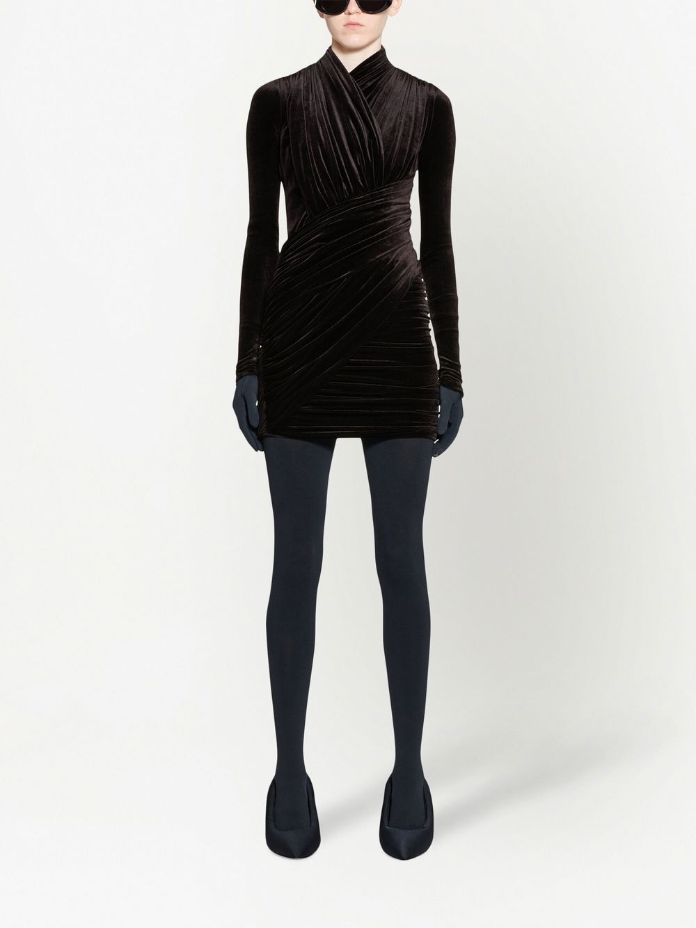 velvet long-sleeve mini dress - 2
