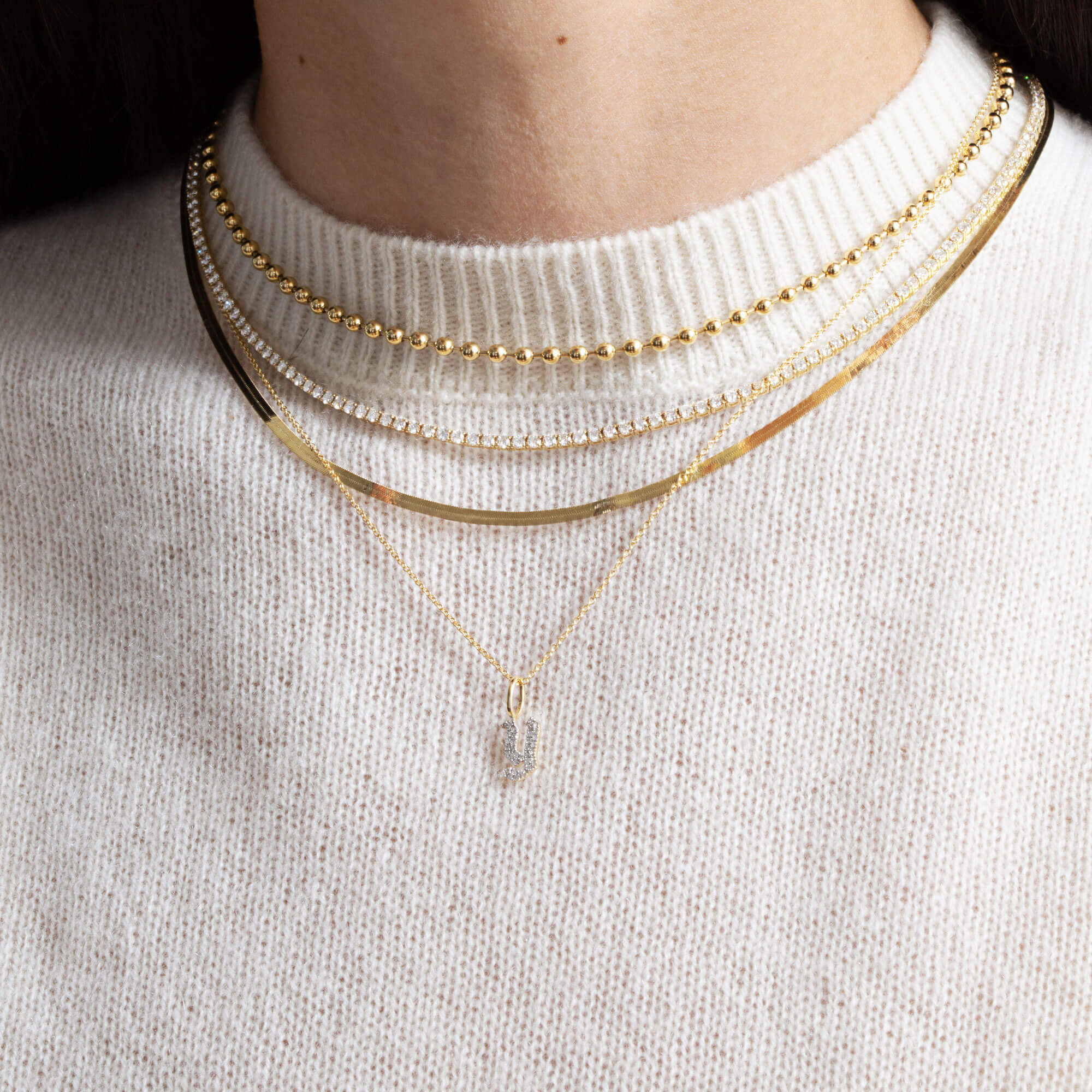 Unflippable Tennis Necklace in Yellow Gold - 7
