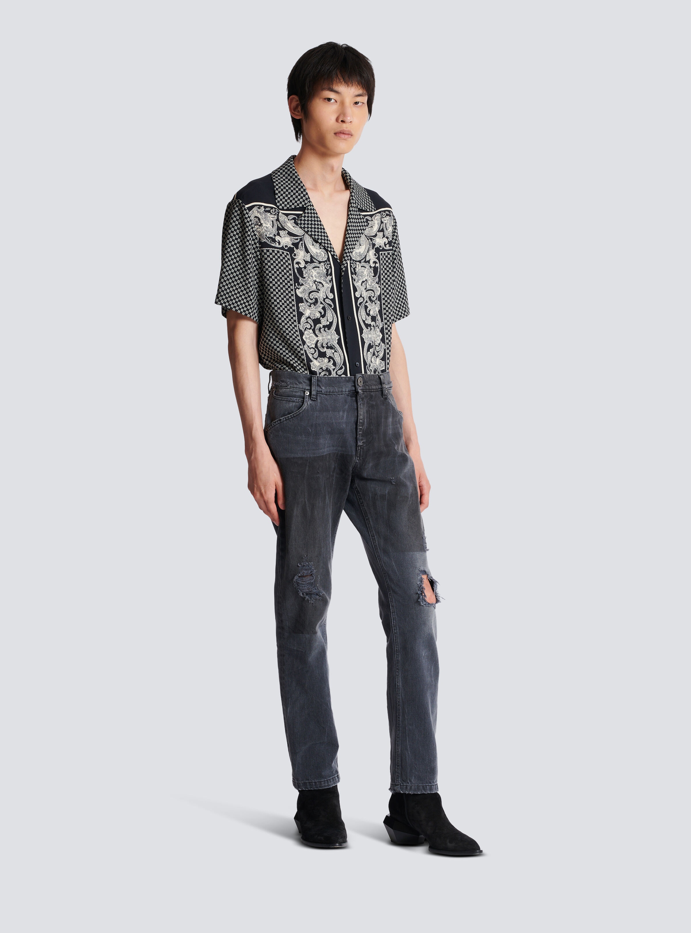 Faded denim patchwork jeans - 3
