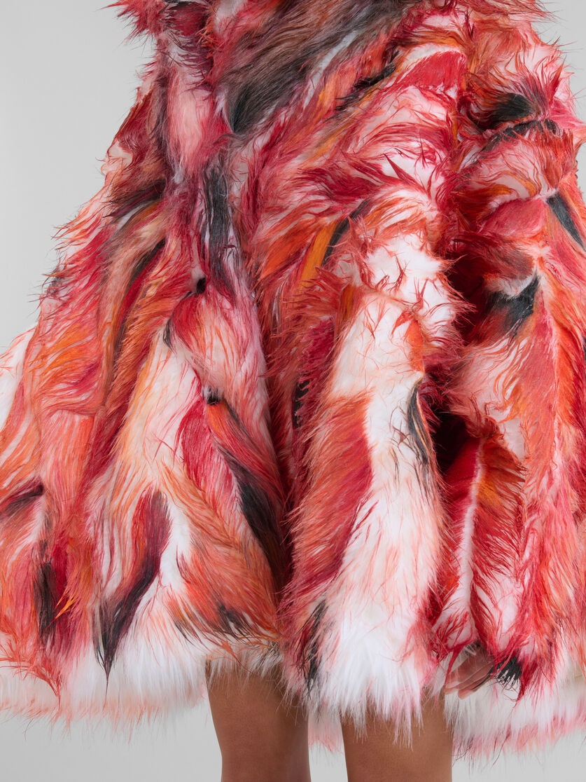RED LONG HAIR FLARED COAT - 5