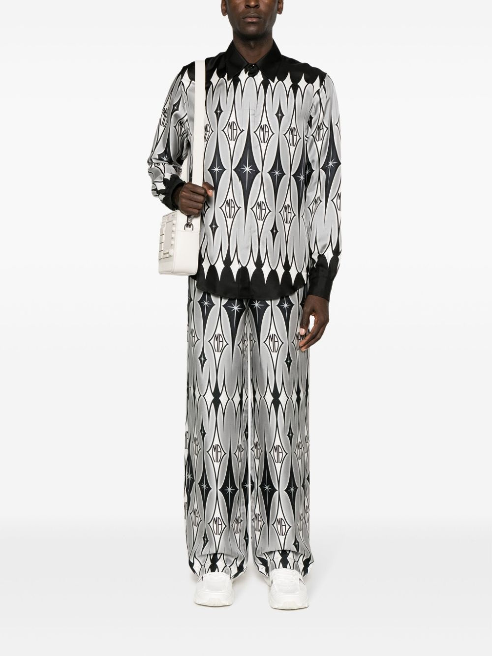 graphic-print wide-leg silk trousers - 2