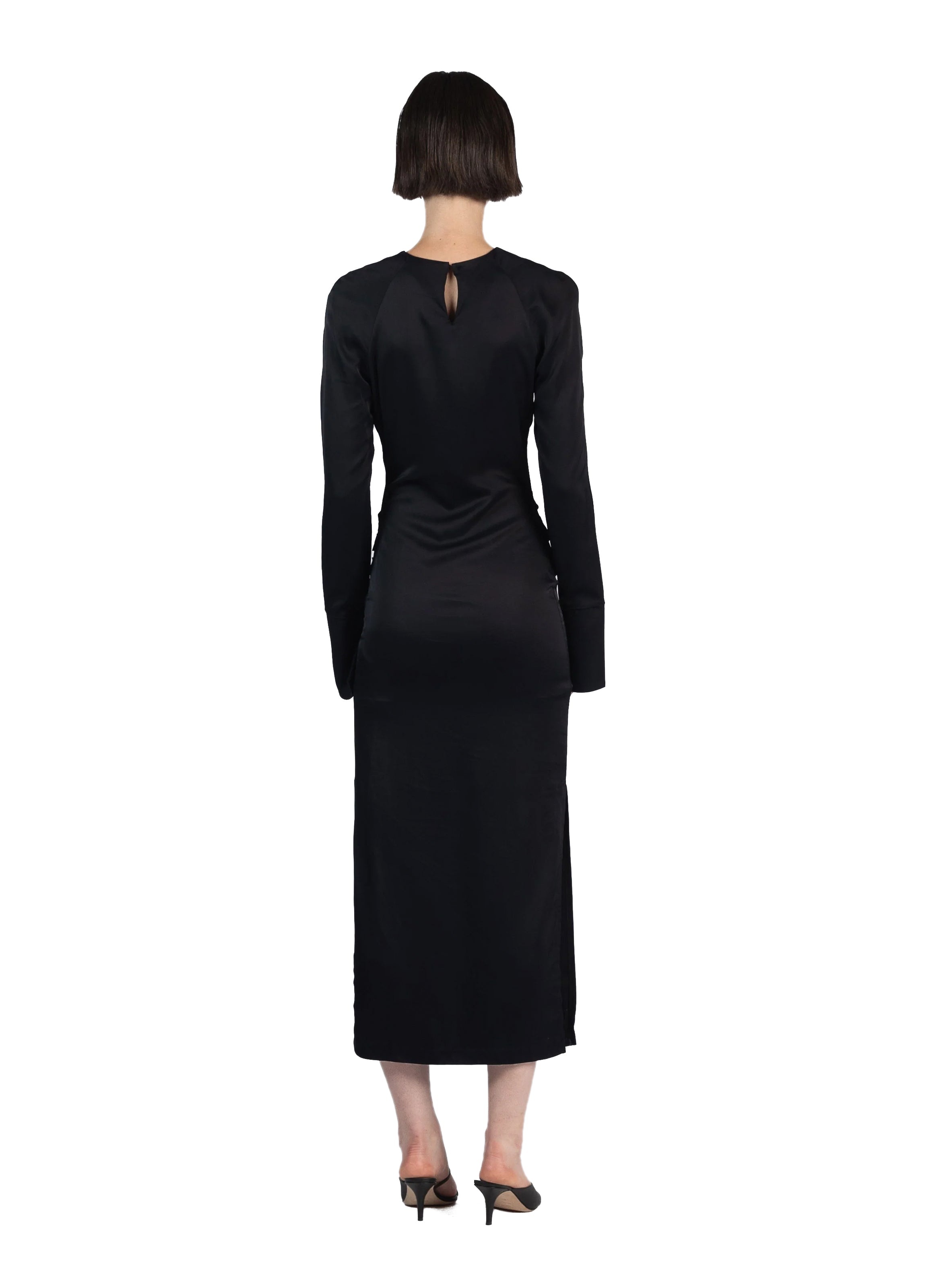 Gathered Long Sleeve Dress Black - 4