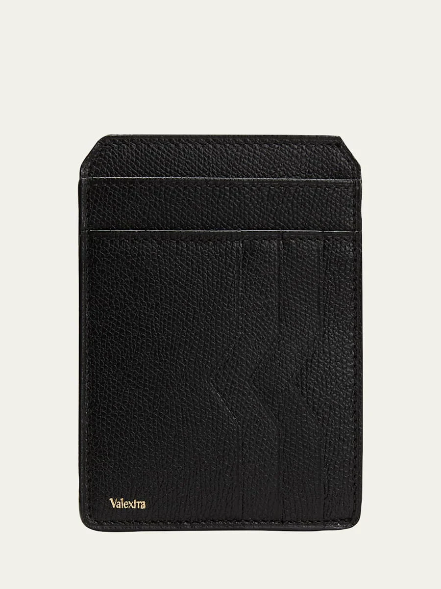 Men's V-Cut Compact Pebble Leather Card Holder - 1