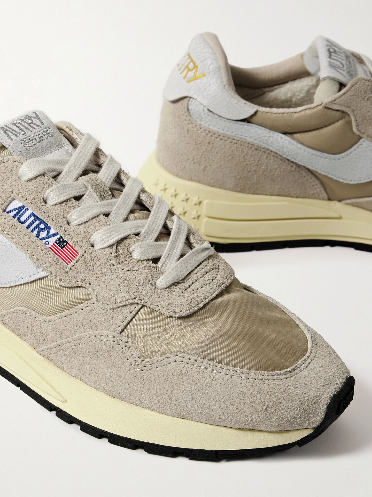 Reelwind Low Cracked-Leather Trimmed Suede and Shell Sneakers Taupe - 5
