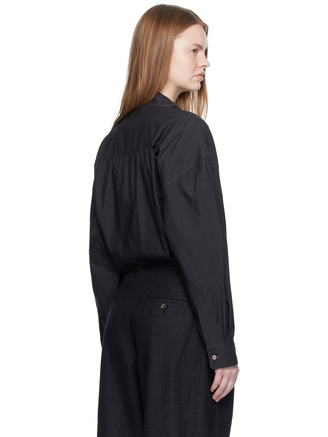 Black Straight Collar Twisted Shirt - 3