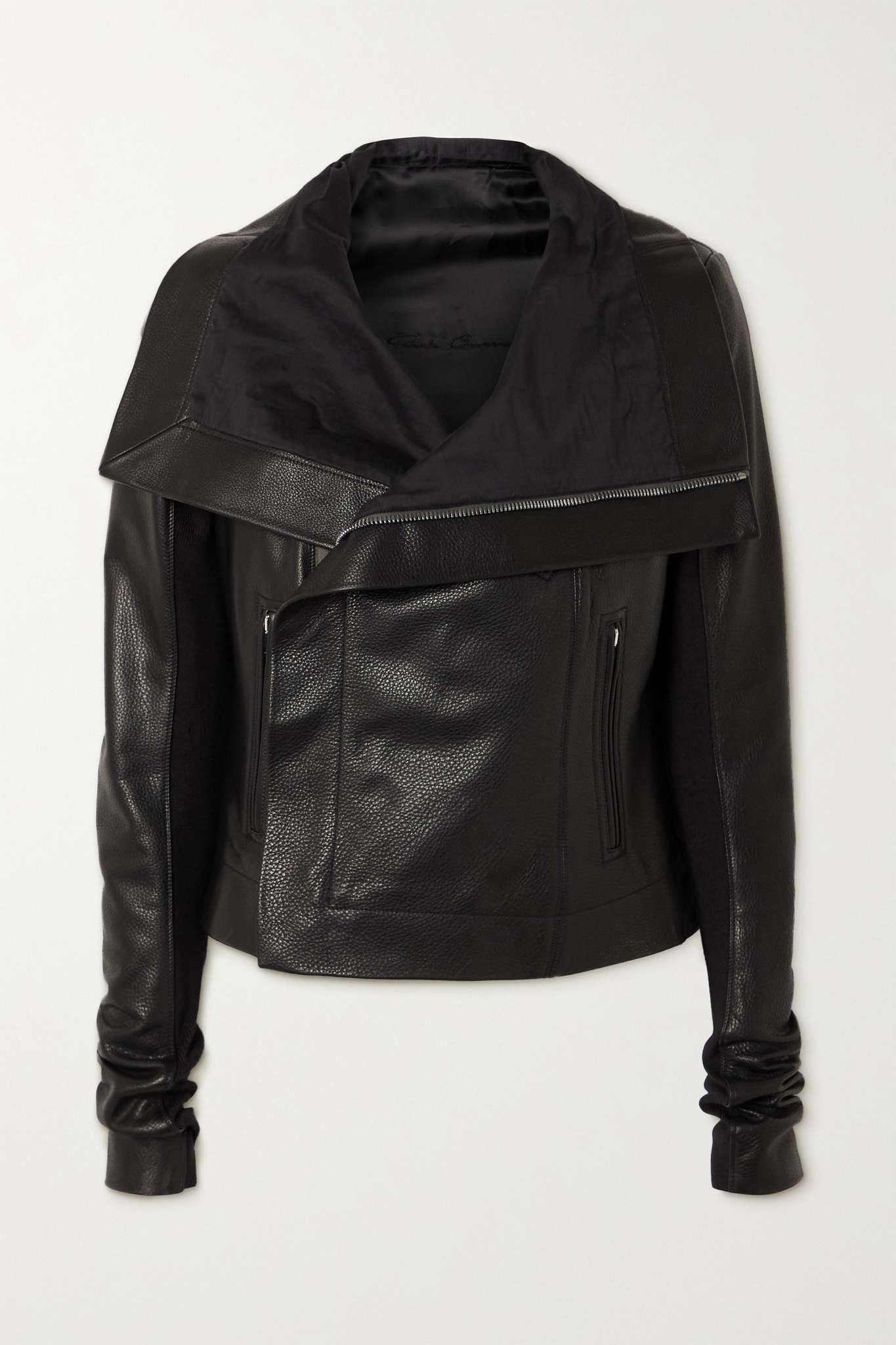 Textured-leather, ribbed wool and cotton and silk-blend biker jacket - 1