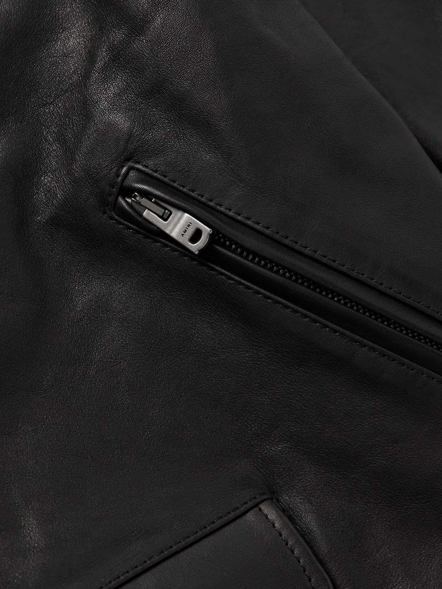 Hollywood Cropped Logo-Appliquéd Leather Biker Jacket Black - 5