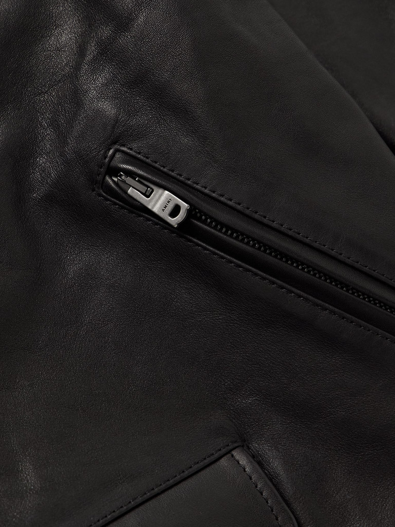 Hollywood Cropped Logo-Appliquéd Leather Biker Jacket Black 5