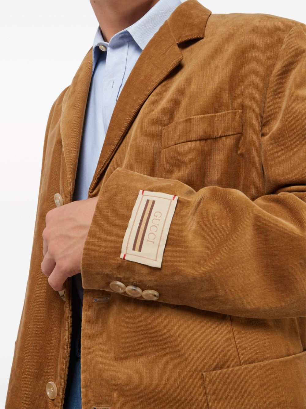 logo-patch corduroy blazer - 5