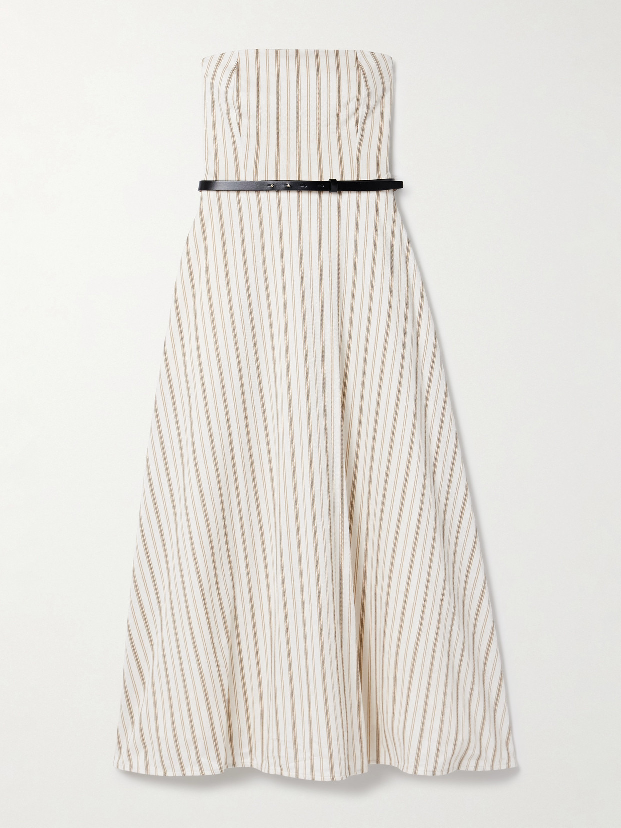 Fervida Belted Strapless Striped Cotton And Linen-blend Midi Dress - 1