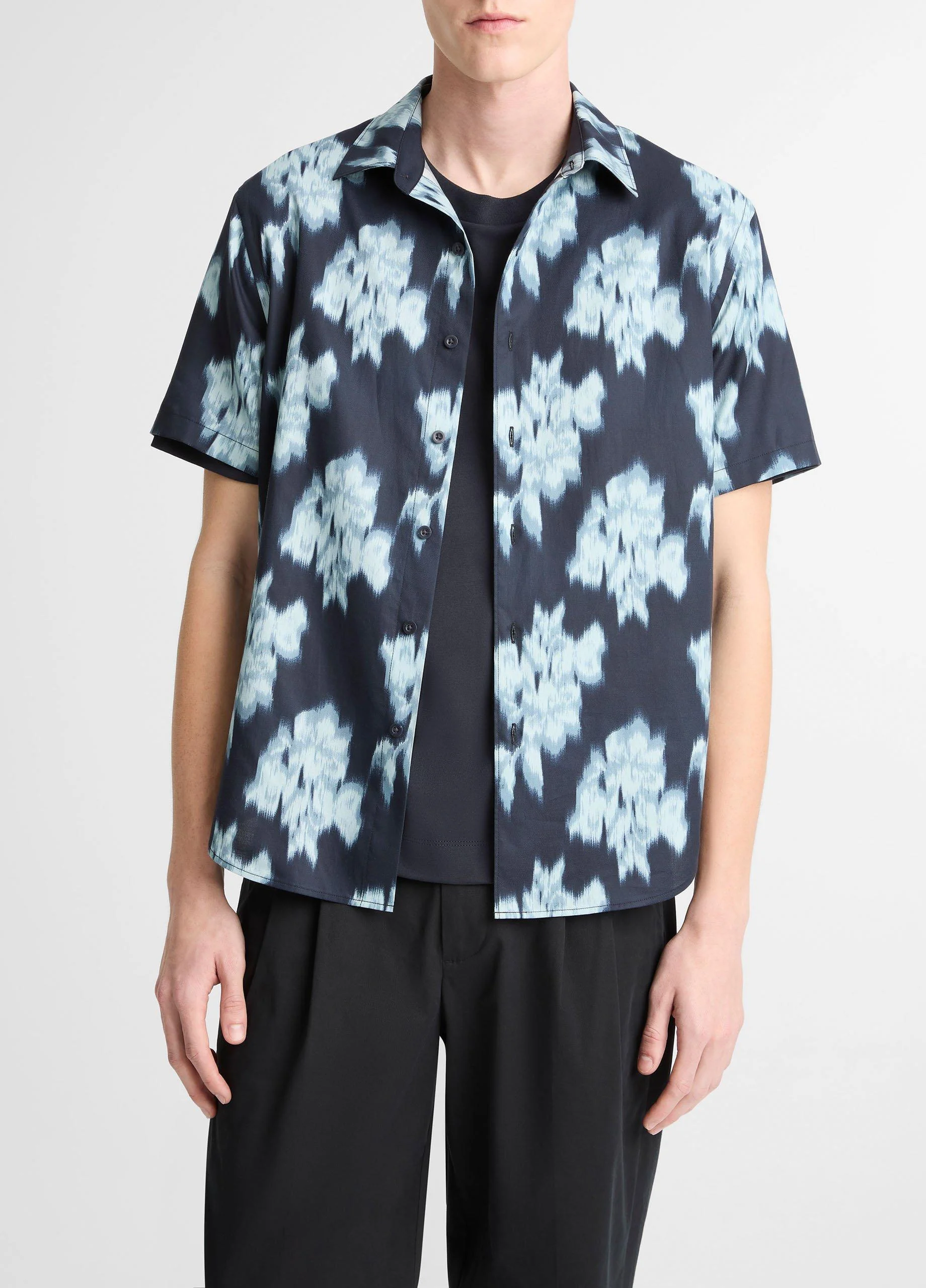 Blurred Roses Cotton-Blend Short-Sleeve Button-Front Shirt - 1