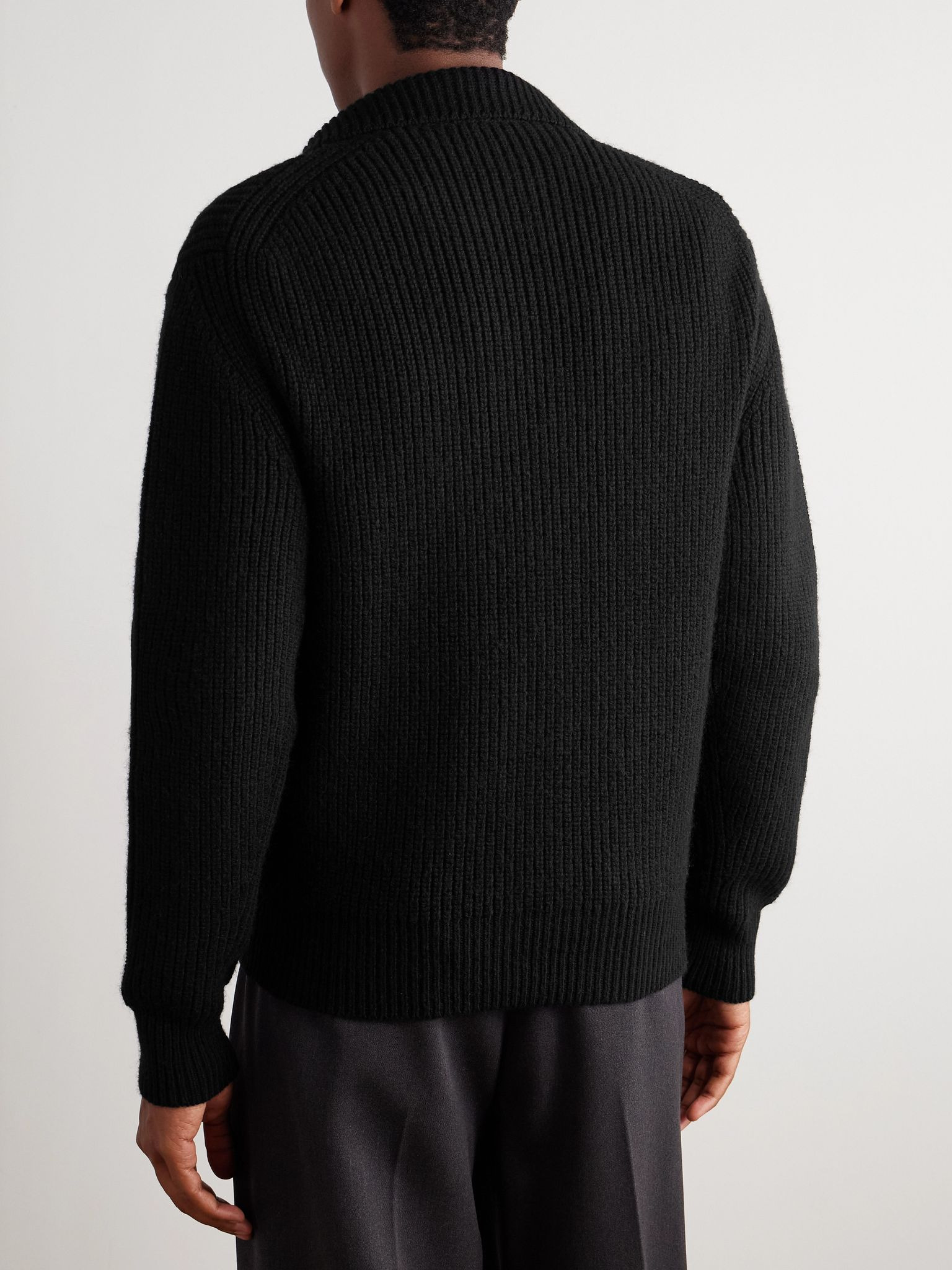 Slim-Fit Ribbed Wool and Mohair-Blend Zip-Up Cardigan Black - 3