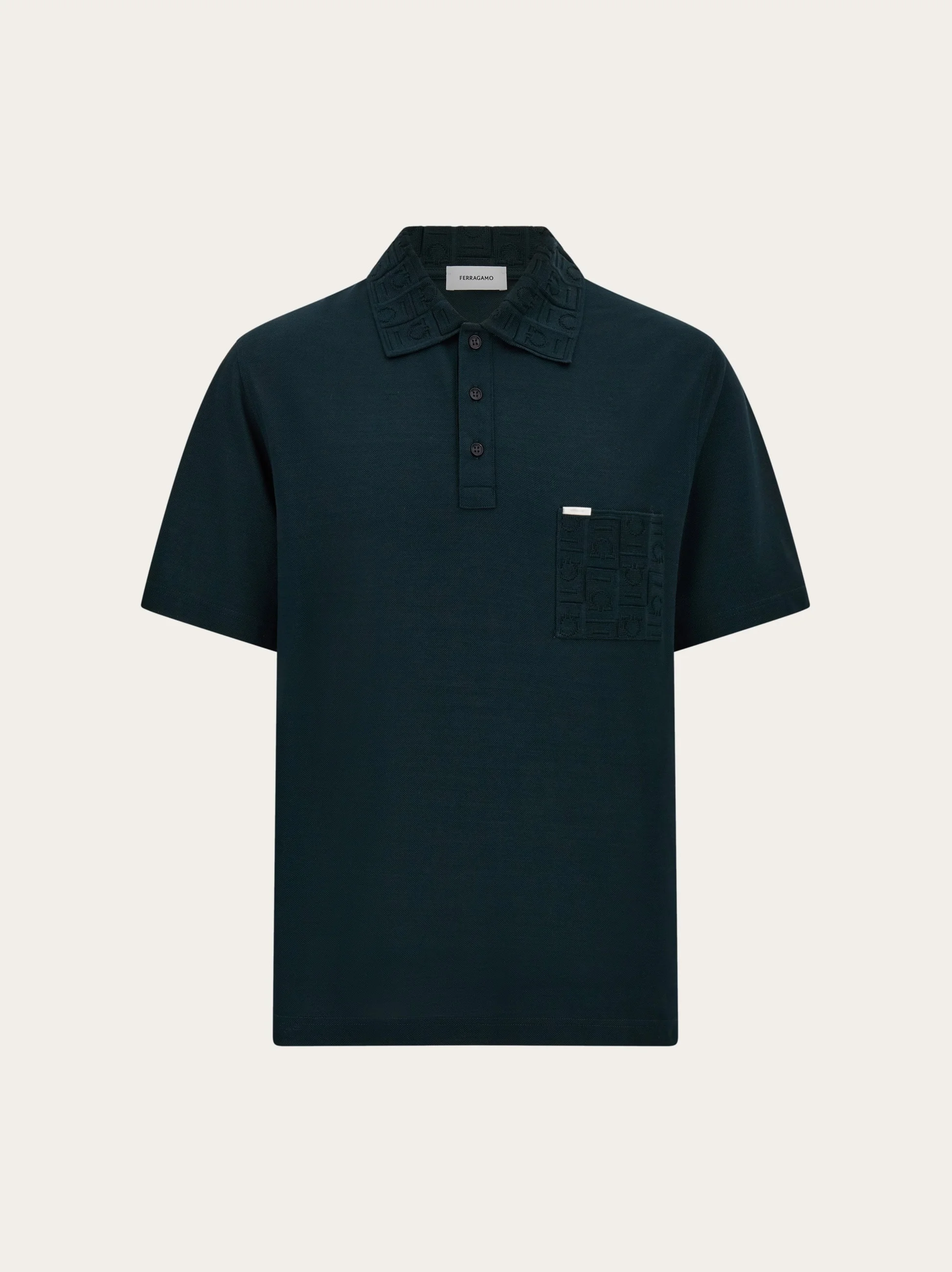 V-neck polo with jacquard pocket detail - 1