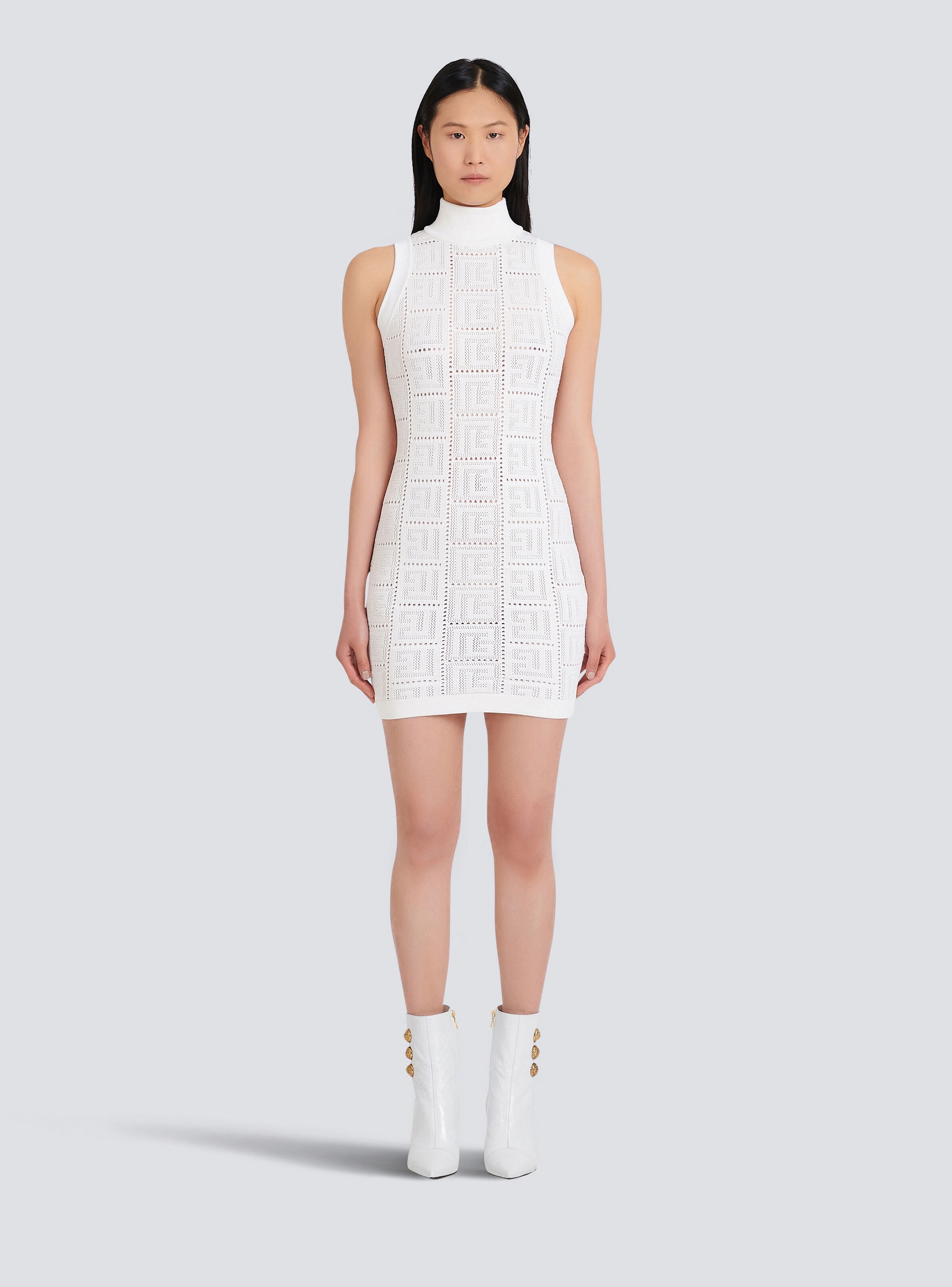 Short eco-designed knit dress with Balmain monogram - 4