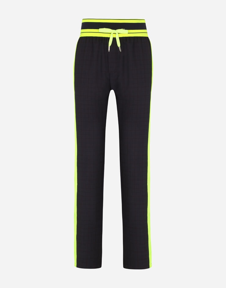 Checked wool jogging pants with branded plate - 3